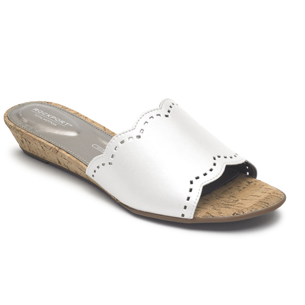 Rockport Womens Total Motion Zandra Scallop - Slides White - JAK724683